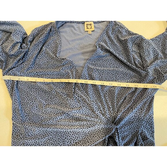 Anne Klein Women Wrap Blouse Top Polka Dots Long Sleeve Drawstring Blue Sz Large - Picture 5 of 8
